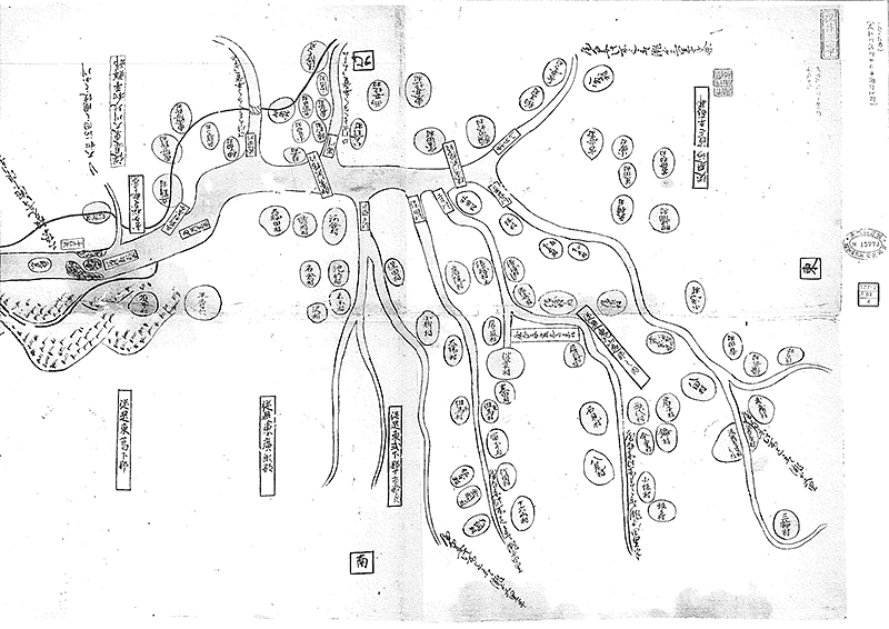 大和川緒川やな舟溯行地図（江戸後期）